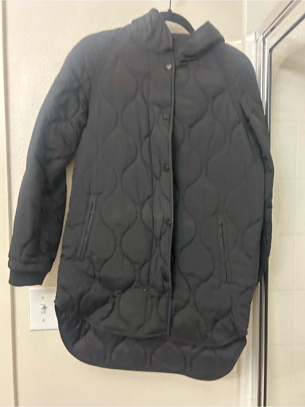 BCBG Women's Black Quilted Long Puffer Coat with Hood